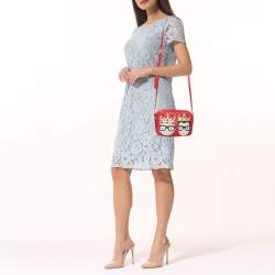Pre Owned Dolce & Gabbana Red Leather Glam Embellished Camera Bag
