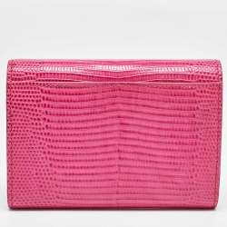 Pre Owned Dolce & Gabbana Pink Lizard Embossed Leather Boom Patch Trifold Wallet
