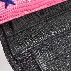 Pre Owned Dolce & Gabbana Pink Lizard Embossed Leather Boom Patch Trifold Wallet