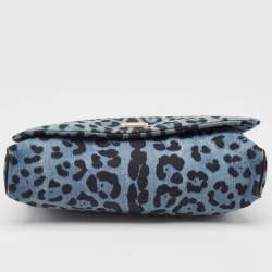 Pre Owned Dolce & Gabbana Blue/Black Leopard Print Denim Flap Shoulder Bag