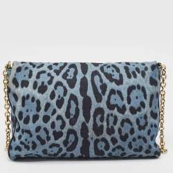 Pre Owned Dolce & Gabbana Blue/Black Leopard Print Denim Flap Shoulder Bag