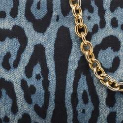 Pre Owned Dolce & Gabbana Blue/Black Leopard Print Denim Flap Shoulder Bag