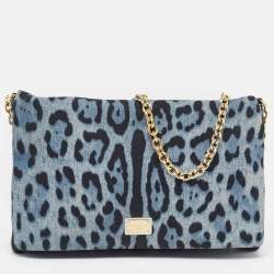 Pre Owned Dolce & Gabbana Blue/Black Leopard Print Denim Flap Shoulder Bag