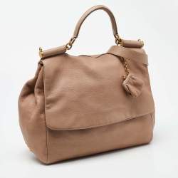 Dolce & Gabbana Beige Leather Flap Top Handle Bag