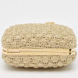 Pre Owned Dolce & Gabbana Gold Lurex Fabric Kiss Lock Frame Chain Clutch
