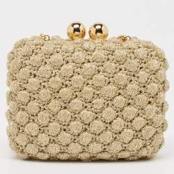 Pre Owned Dolce & Gabbana Gold Lurex Fabric Kiss Lock Frame Chain Clutch