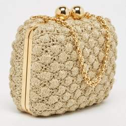 Pre Owned Dolce & Gabbana Gold Lurex Fabric Kiss Lock Frame Chain Clutch