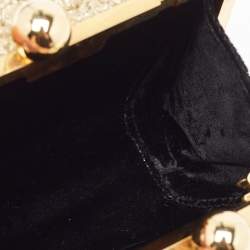 Pre Owned Dolce & Gabbana Gold Lurex Fabric Kiss Lock Frame Chain Clutch