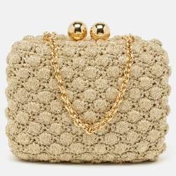 Pre Owned Dolce & Gabbana Gold Lurex Fabric Kiss Lock Frame Chain Clutch