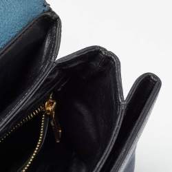 Pre Owned Dolce & Gabbana Teal Leather Medium Stitched Sicily Top Handle Bag