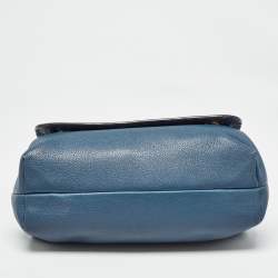 Pre Owned Dolce & Gabbana Teal Leather Medium Stitched Sicily Top Handle Bag