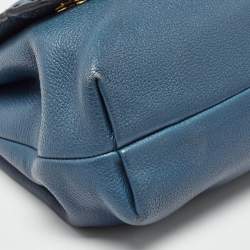 Pre Owned Dolce & Gabbana Teal Leather Medium Stitched Sicily Top Handle Bag