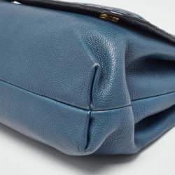 Pre Owned Dolce & Gabbana Teal Leather Medium Stitched Sicily Top Handle Bag