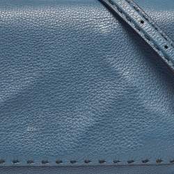 Pre Owned Dolce & Gabbana Teal Leather Medium Stitched Sicily Top Handle Bag