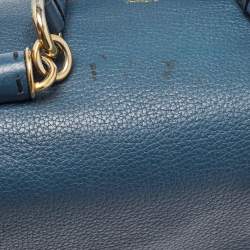 Pre Owned Dolce & Gabbana Teal Leather Medium Stitched Sicily Top Handle Bag