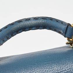 Pre Owned Dolce & Gabbana Teal Leather Medium Stitched Sicily Top Handle Bag