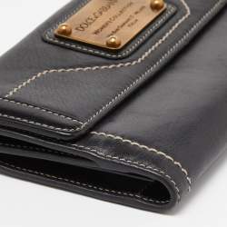 Dolce & Gabbana Black Leather Flap Continental Wallet