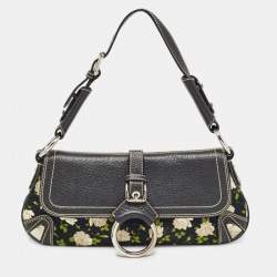 Dolce & Gabbana Blue/Multicolor Floral Print Canvas and Leather Shoulder Bag