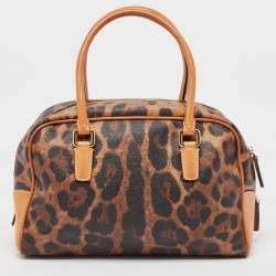 Pre Owned Dolce & Gabbana Brown/Black Leopard Print Coated Canvas and Leather Satchel