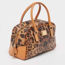 Pre Owned Dolce & Gabbana Brown/Black Leopard Print Coated Canvas and Leather Satchel