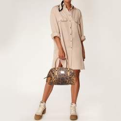 Pre Owned Dolce & Gabbana Brown/Black Leopard Print Coated Canvas and Leather Satchel