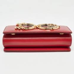 Pre Owned Dolce & Gabbana Red Leather DG Girls Phone Bag