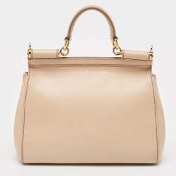 Pre Owned Dolce & Gabbana Beige Leather Medium Miss Sicily Top Handle Bag