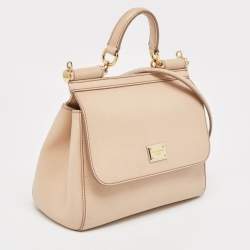 Pre Owned Dolce & Gabbana Beige Leather Medium Miss Sicily Top Handle Bag