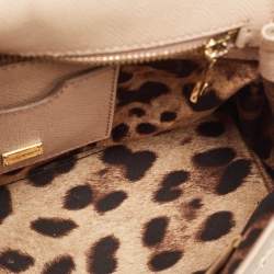 Pre Owned Dolce & Gabbana Beige Leather Medium Miss Sicily Top Handle Bag