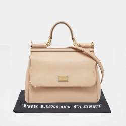 Pre Owned Dolce & Gabbana Beige Leather Medium Miss Sicily Top Handle Bag