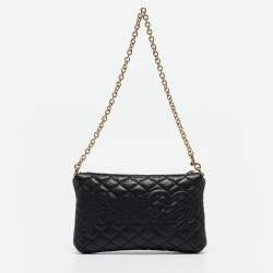 Pre Owned Dolce & Gabbana Black Quilted Leather Logo Pochette Bag
