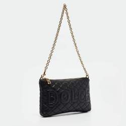 Pre Owned Dolce & Gabbana Black Quilted Leather Logo Pochette Bag