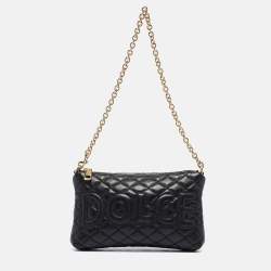Pre Owned Dolce & Gabbana Black Quilted Leather Logo Pochette Bag