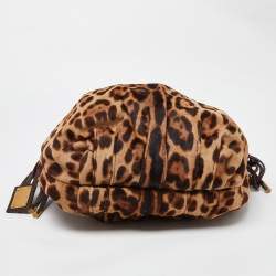 Pre Owned Dolce & Gabbana Brown Leopard Calf Hair and Leather Drawstring Hobo