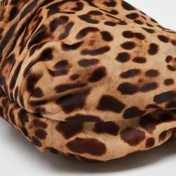 Pre Owned Dolce & Gabbana Brown Leopard Calf Hair and Leather Drawstring Hobo