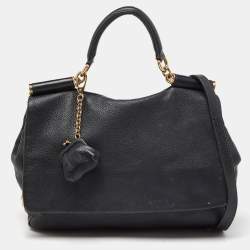 Pre Owned Dolce & Gabbana Black Soft Leather Miss Sicily Top Handle Bag