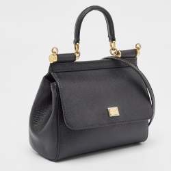 Pre Owned Dolce & Gabbana Black Leather Small Miss Sicily Top Handle Bag