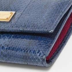 Pre Owned Dolce & Gabbana Blue Watersnake Leather Logo Trifold Wallet