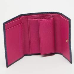 Pre Owned Dolce & Gabbana Blue Watersnake Leather Logo Trifold Wallet