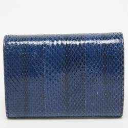 Pre Owned Dolce & Gabbana Blue Watersnake Leather Logo Trifold Wallet