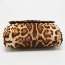 Pre Owned Dolce & Gabbana Brown/Beige Leopard Print Calfhair and Leather Medium Sicily Top Handle Bag