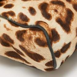 Pre Owned Dolce & Gabbana Brown/Beige Leopard Print Calfhair and Leather Medium Sicily Top Handle Bag