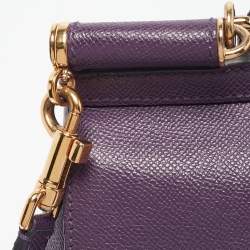 Pre Owned Dolce & Gabbana Purple Leather Medium Miss Sicily Top Handle Bag