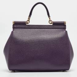 Pre Owned Dolce & Gabbana Purple Leather Medium Miss Sicily Top Handle Bag
