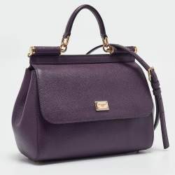 Pre Owned Dolce & Gabbana Purple Leather Medium Miss Sicily Top Handle Bag