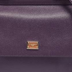 Pre Owned Dolce & Gabbana Purple Leather Medium Miss Sicily Top Handle Bag