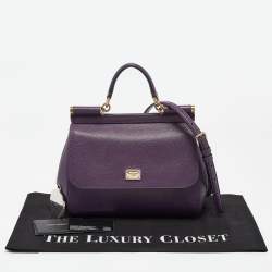 Pre Owned Dolce & Gabbana Purple Leather Medium Miss Sicily Top Handle Bag