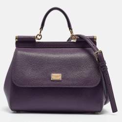 Pre Owned Dolce & Gabbana Purple Leather Medium Miss Sicily Top Handle Bag