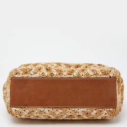 Pre Owned Dolce & Gabbana Beige/Brown Crochet Raffia and Leather Large Miss Sicily Top Handle Bag 