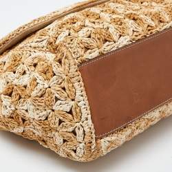 Pre Owned Dolce & Gabbana Beige/Brown Crochet Raffia and Leather Large Miss Sicily Top Handle Bag 